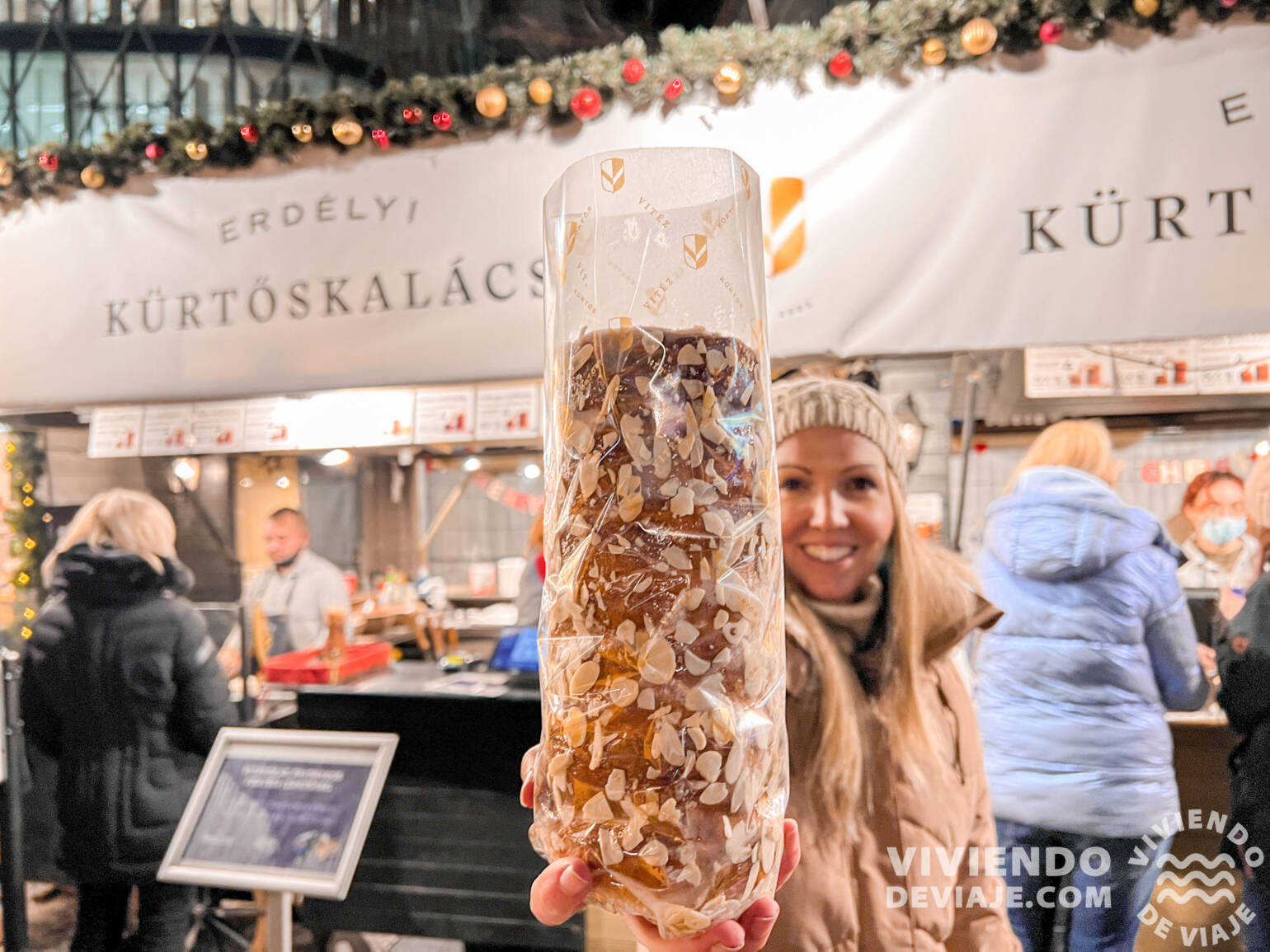 Kürtoskalács en los mercados navideños de Budapest