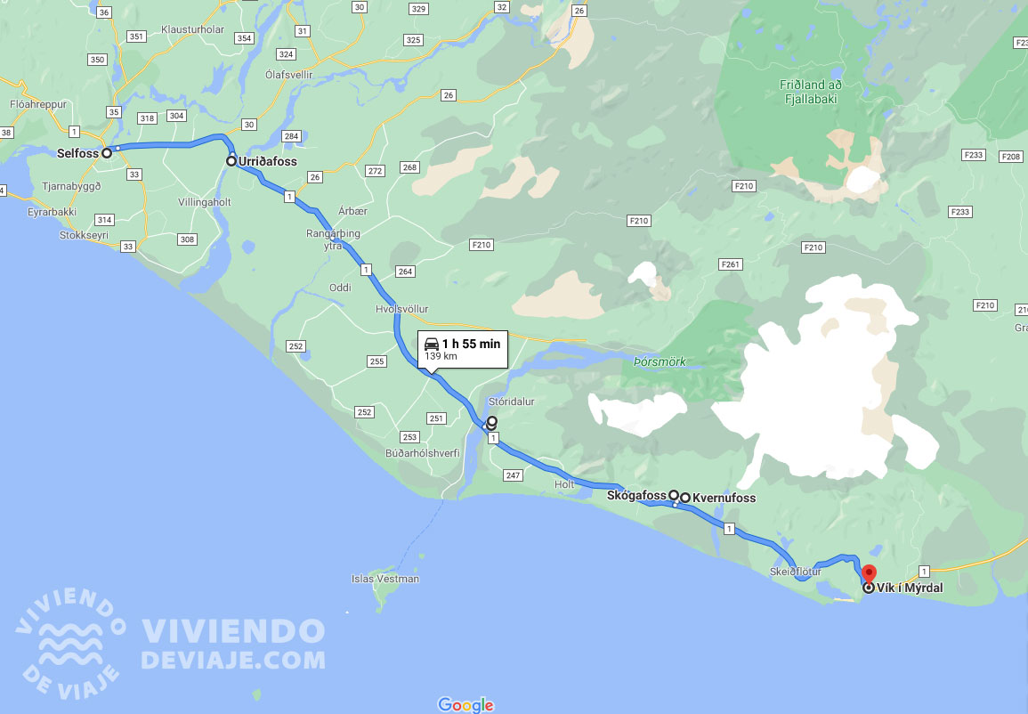 Mapa Día 2 de Islandia en 5 días