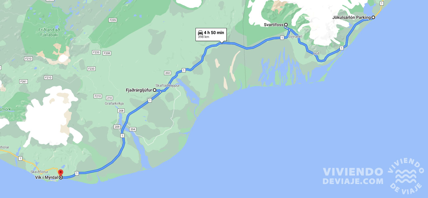 Mapa Día 3 de Islandia en 5 días