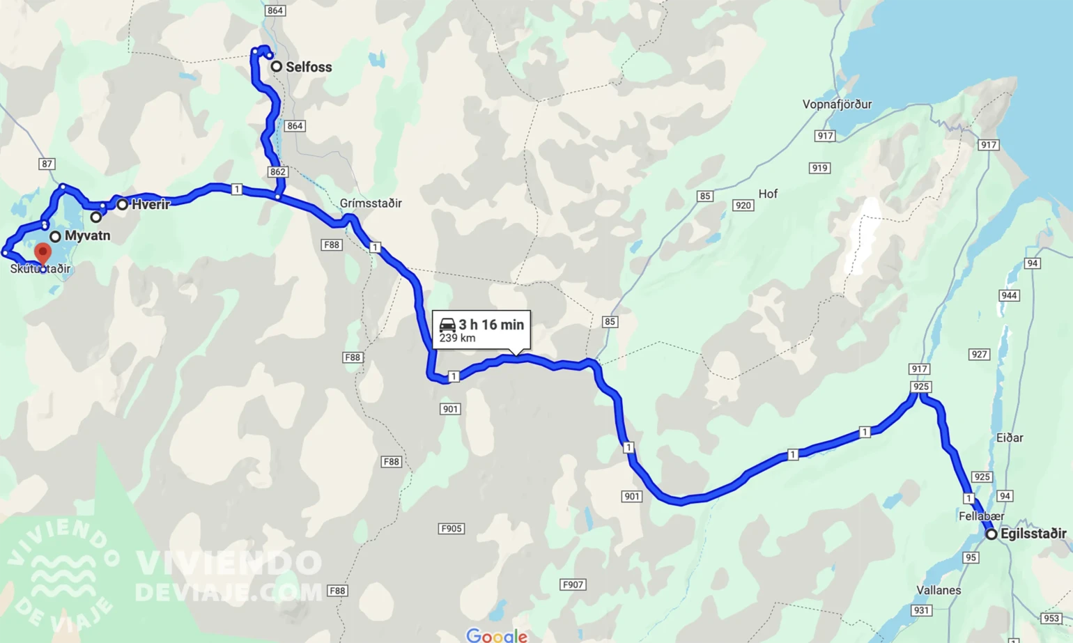 Mappa del giorno 6 del nostro itinerario in Islanda di 10 giorni