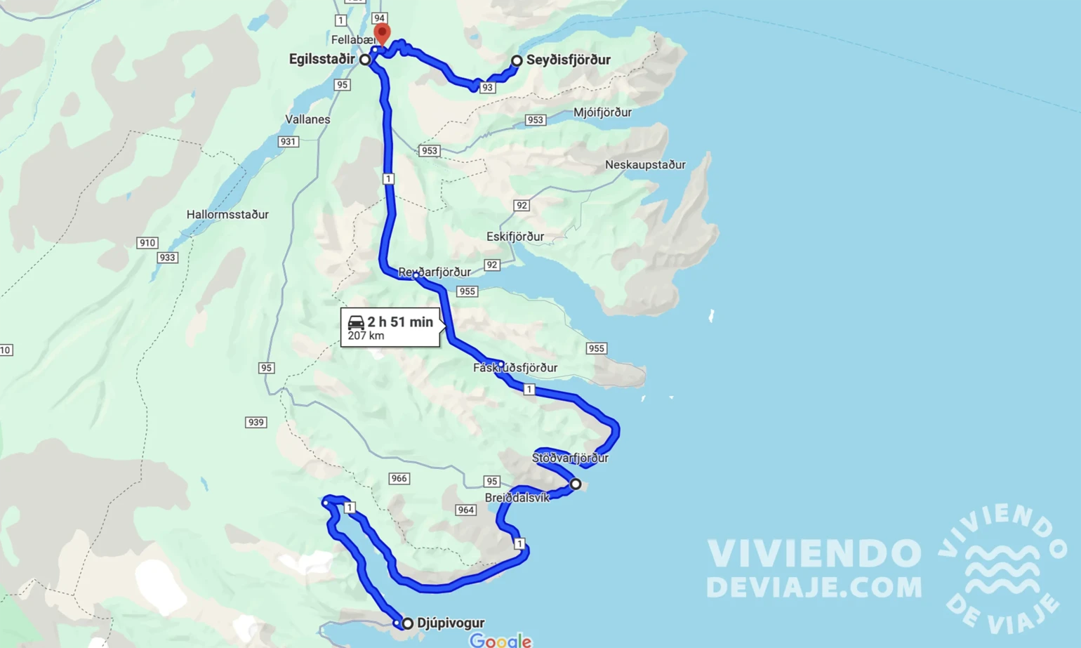 Mappa del giorno 5 del nostro itinerario in Islanda di 10 giorni