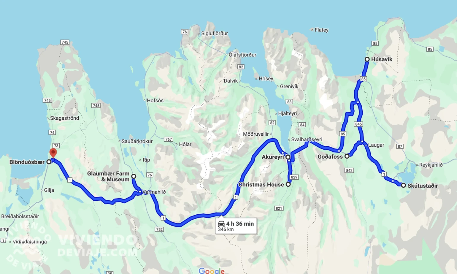 Mappa del giorno 7 del nostro itinerario in Islanda di 10 giorni