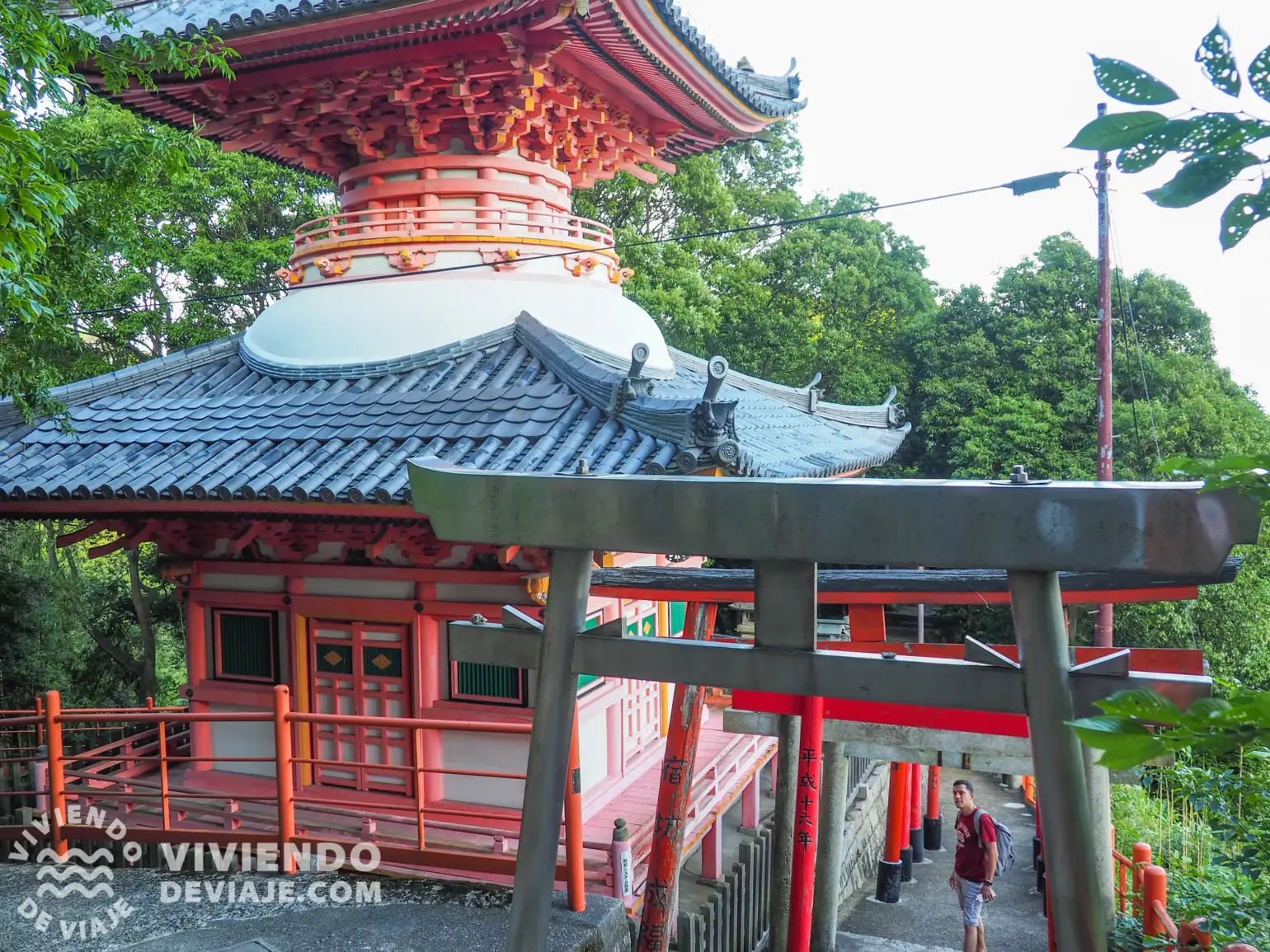 Recorriendo el recinto del templo que cuenta con varias pagodas y edificios.