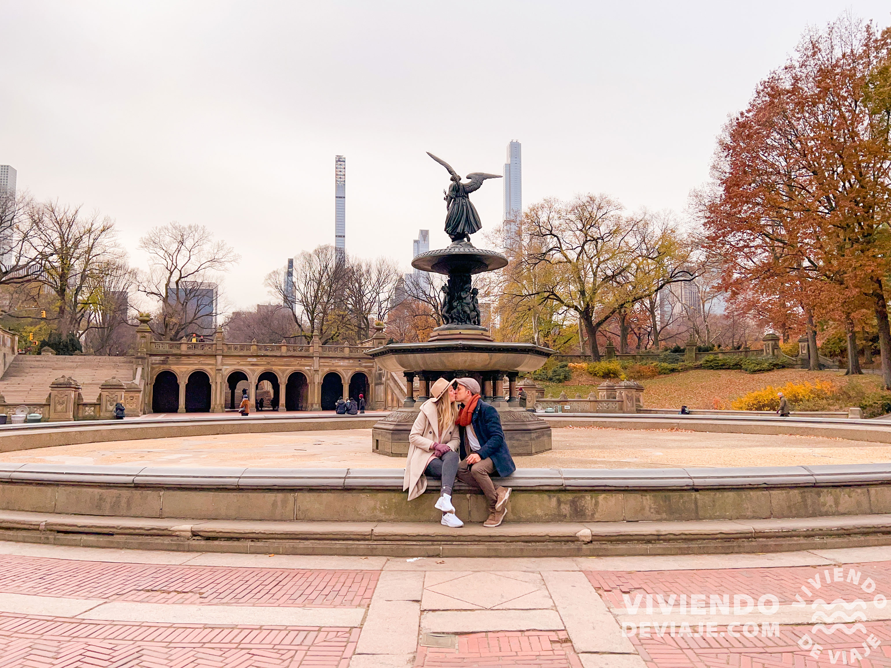 Fuente Bethesda en Central Park en invierno