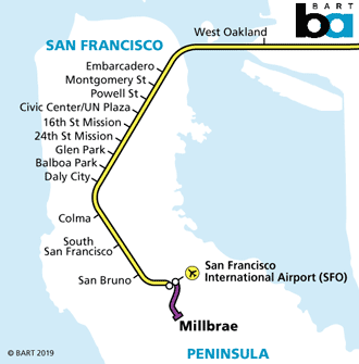 Mapa metro Bart aeropuerto San Francisco Mapa metro Bart aeropuerto San Francisco