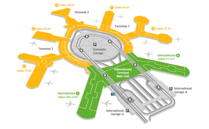 Mapa de las terminales del aeropuerto de San Francisco