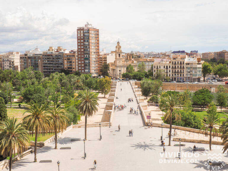Un trocito de los Jardines del Turia vistos desde las Torres de Serranos