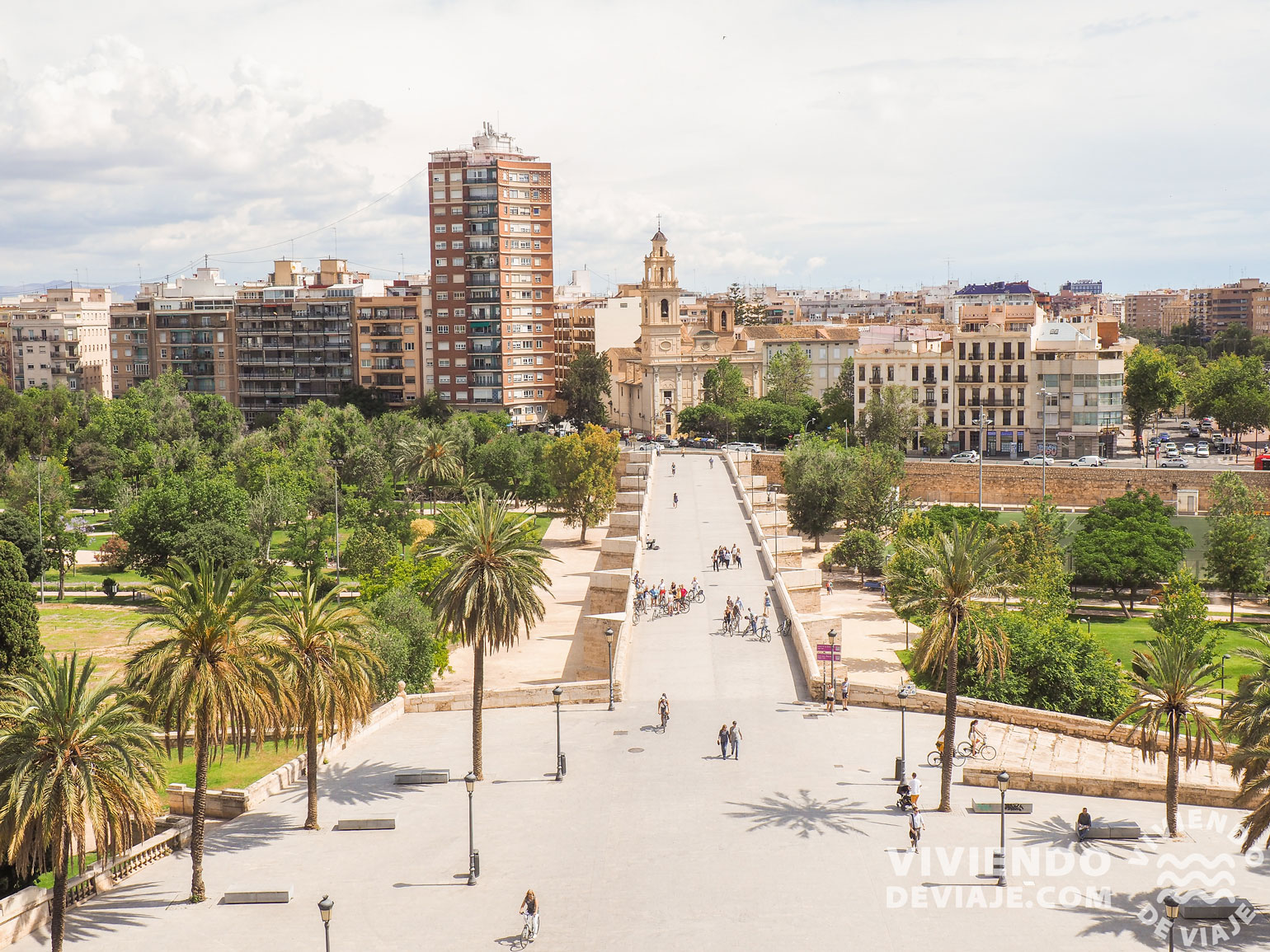 Vista de los Jardines del río Turia desde las Torres de Serranos
